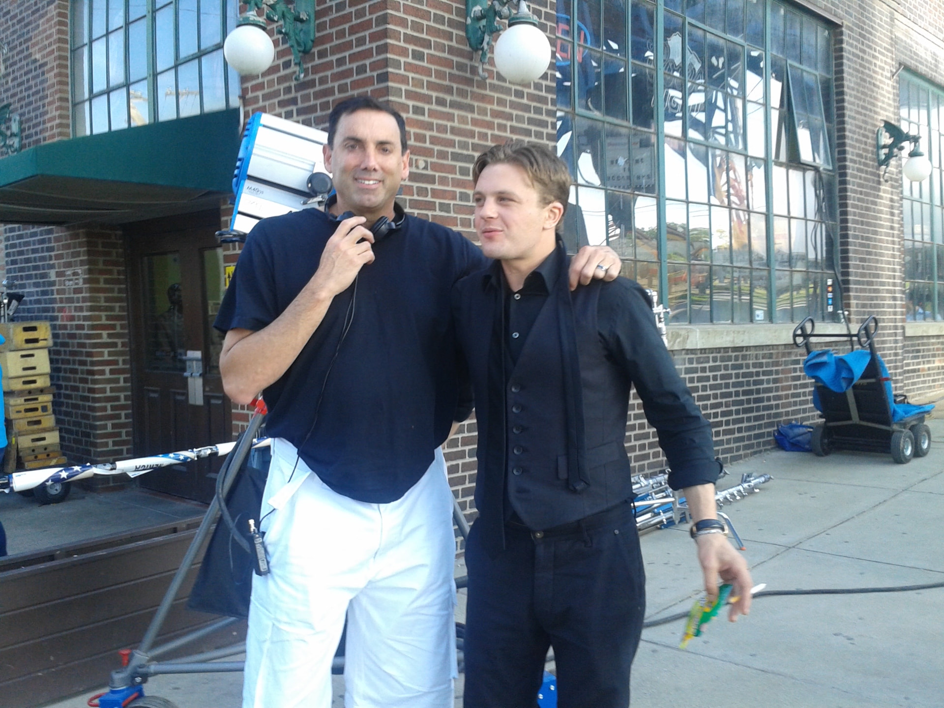 Howard Burd on a feature film set with cast and crew